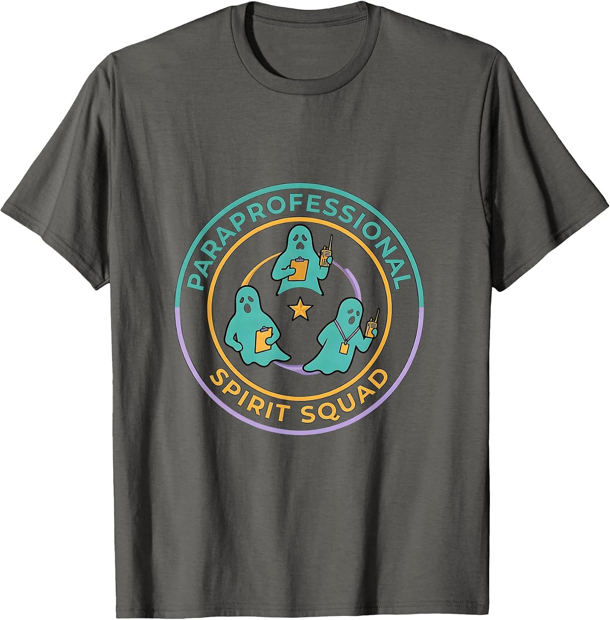 Paraprofessional Spirit Squad Funny Ghost Para Normal T-Shirt - Asphalt Grey