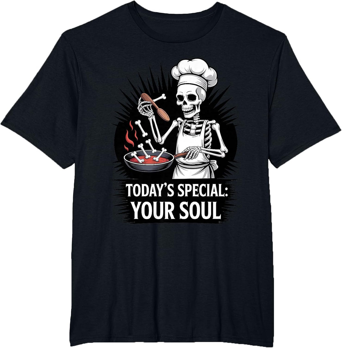 Skeleton Chef Halloween Spooky Funny Cooking T-Shirt - Black