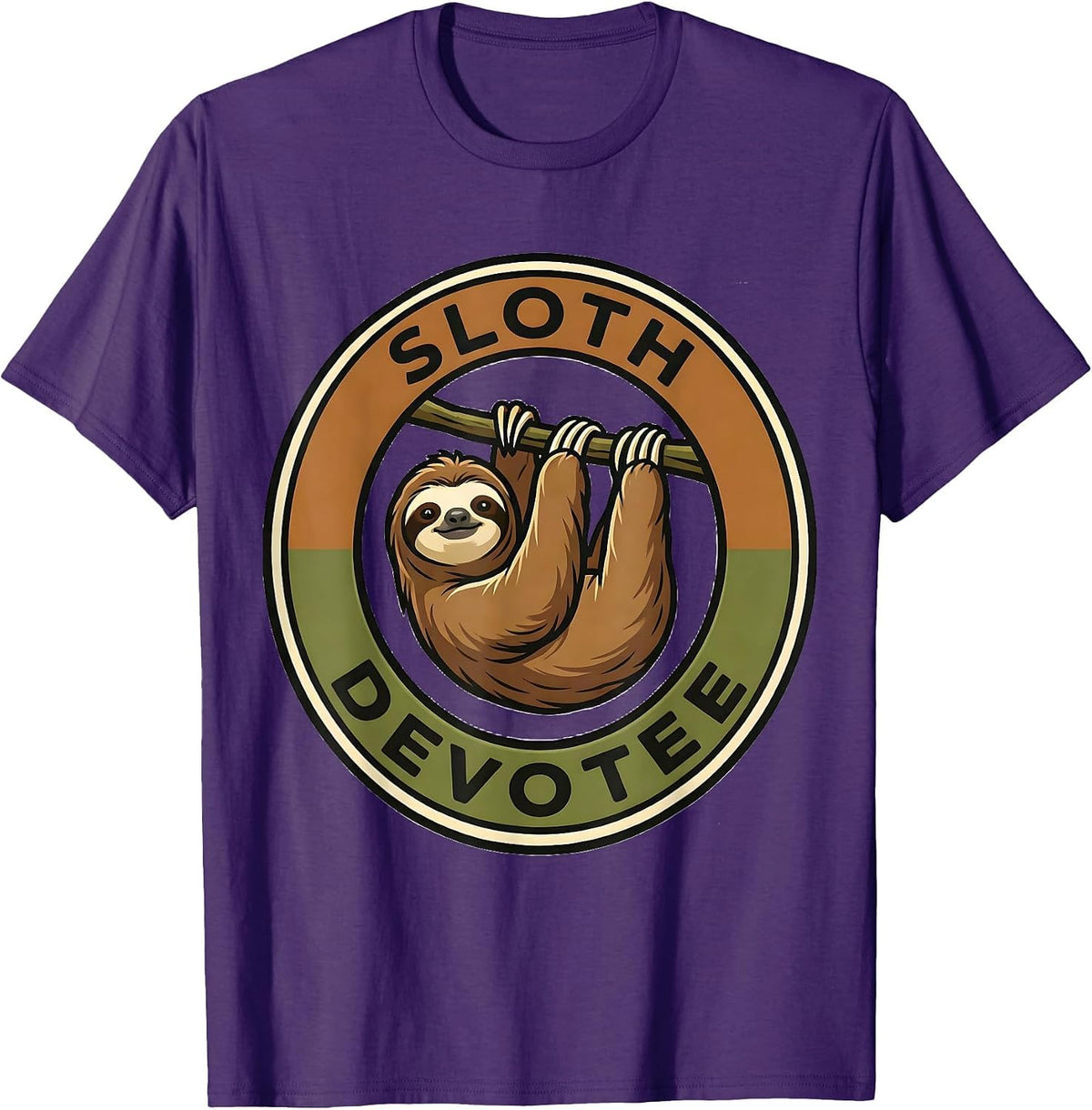 Sloth Devotee Minimalist Badge Patch Line Art Animal T-Shirt - Purple