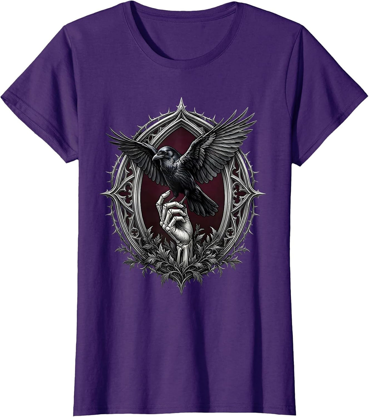 Women's Crow Perched on Hand Reaching Up Graphic T-Shirt - Purple