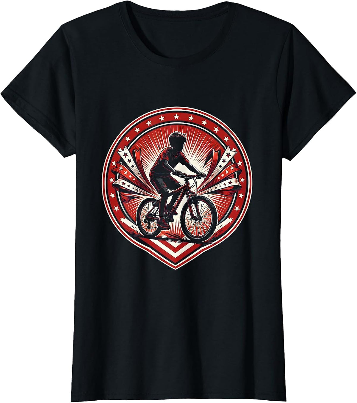 Patriotic Kid on Bicycle with Festive Streamers T-Shirt - Black