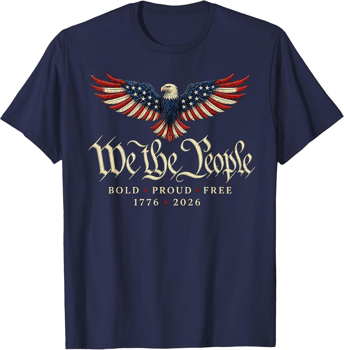 Patriotic Eagle 1776 2026 250th Anniversary T-Shirt - Navy Blue