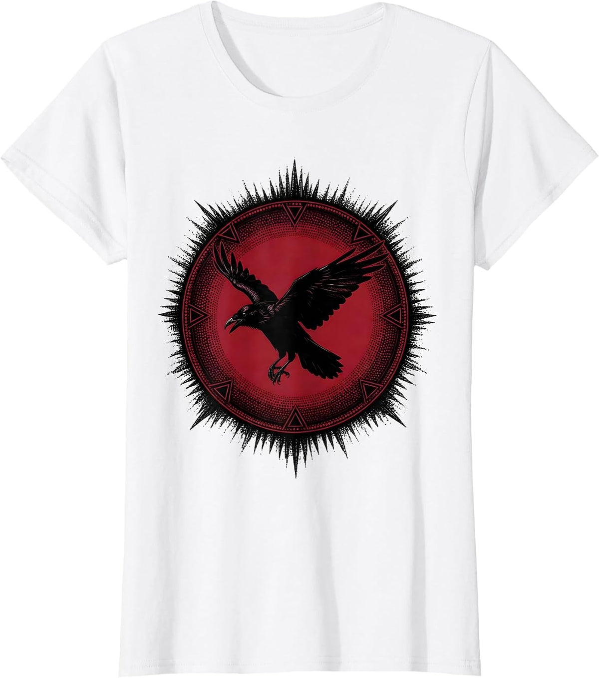 Crow Silhouette Blood Moon Gothic Nature Art T-Shirt - White