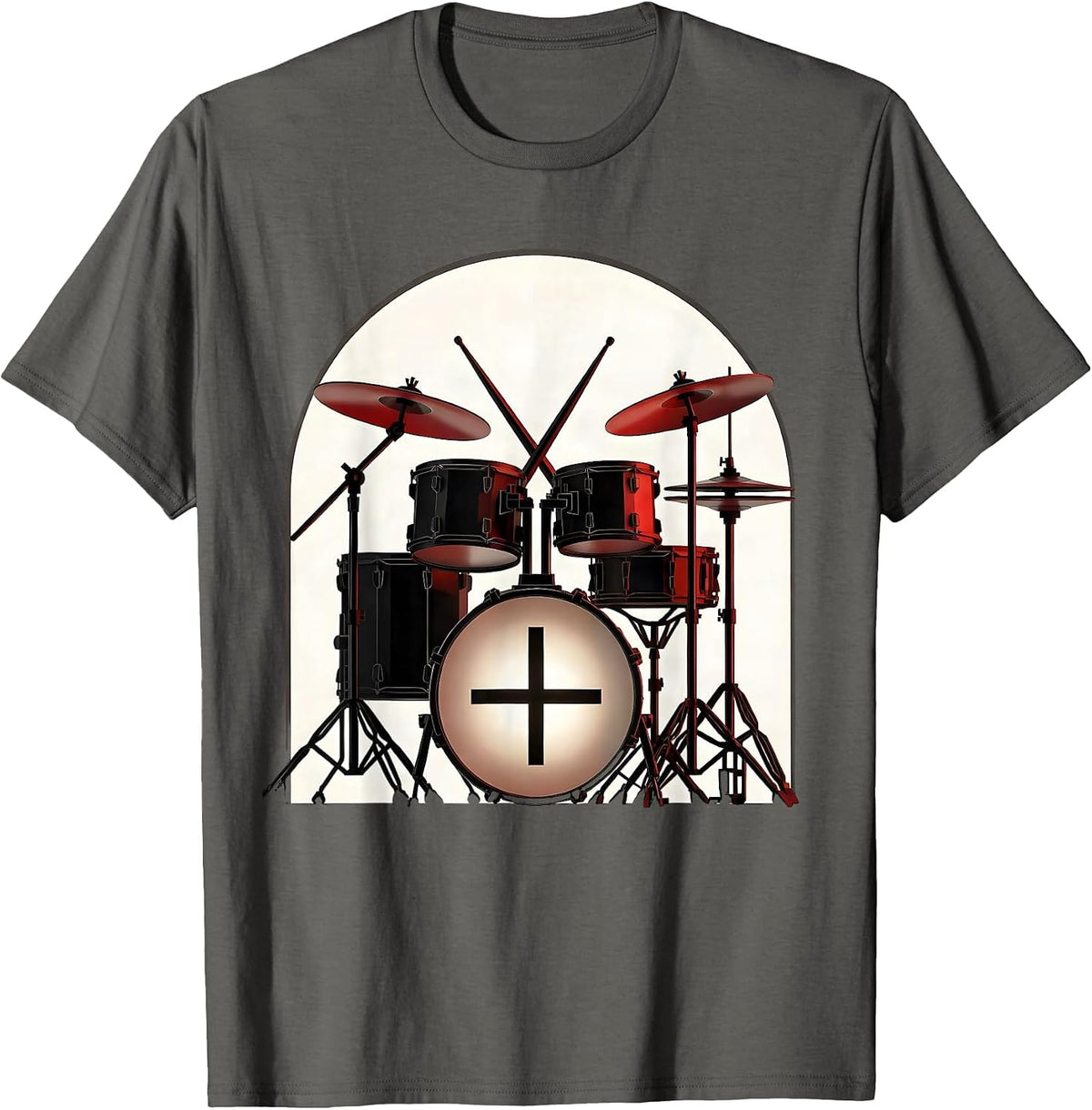 Geometric Drum Kit Church Arch Christian Musician Worship T-Shirt, Men, Asphalt Grey, 3X-Large - As Pictured