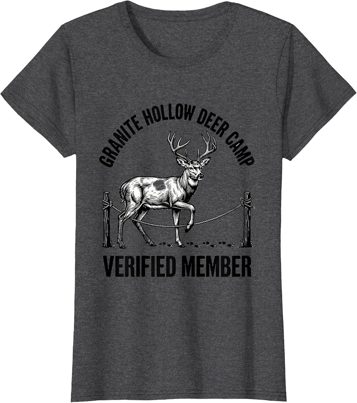 Women's Granite Hollow Deer Camp Verified Member Hunter Dad T-Shirt - Dark Heather Grey