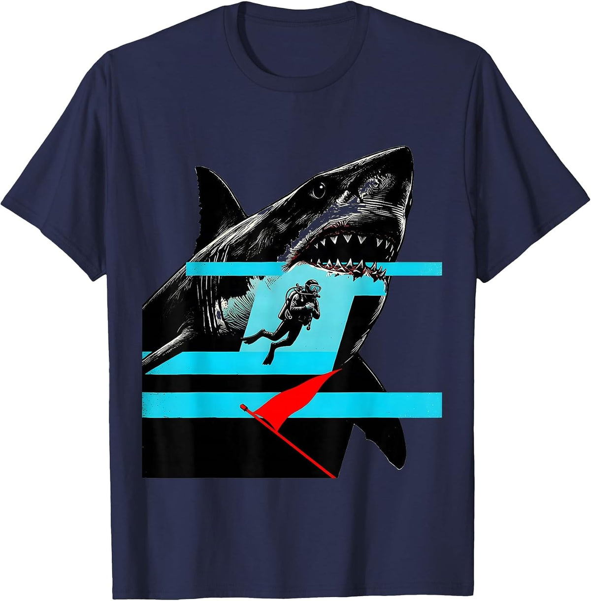 Shark Silhouette Tanked Diver Humor Scuba Diving Gift T-Shirt - Navy Blue