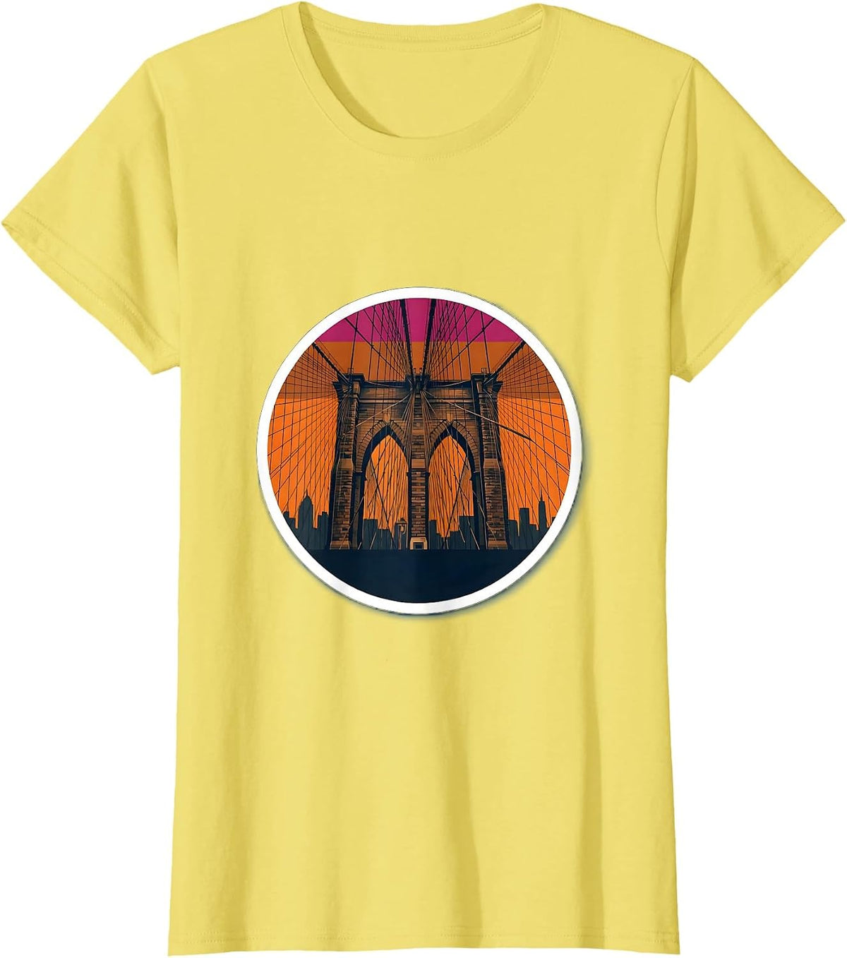 Brooklyn Bridge Sunset New York Graphic T-Shirt - Lemon Yellow
