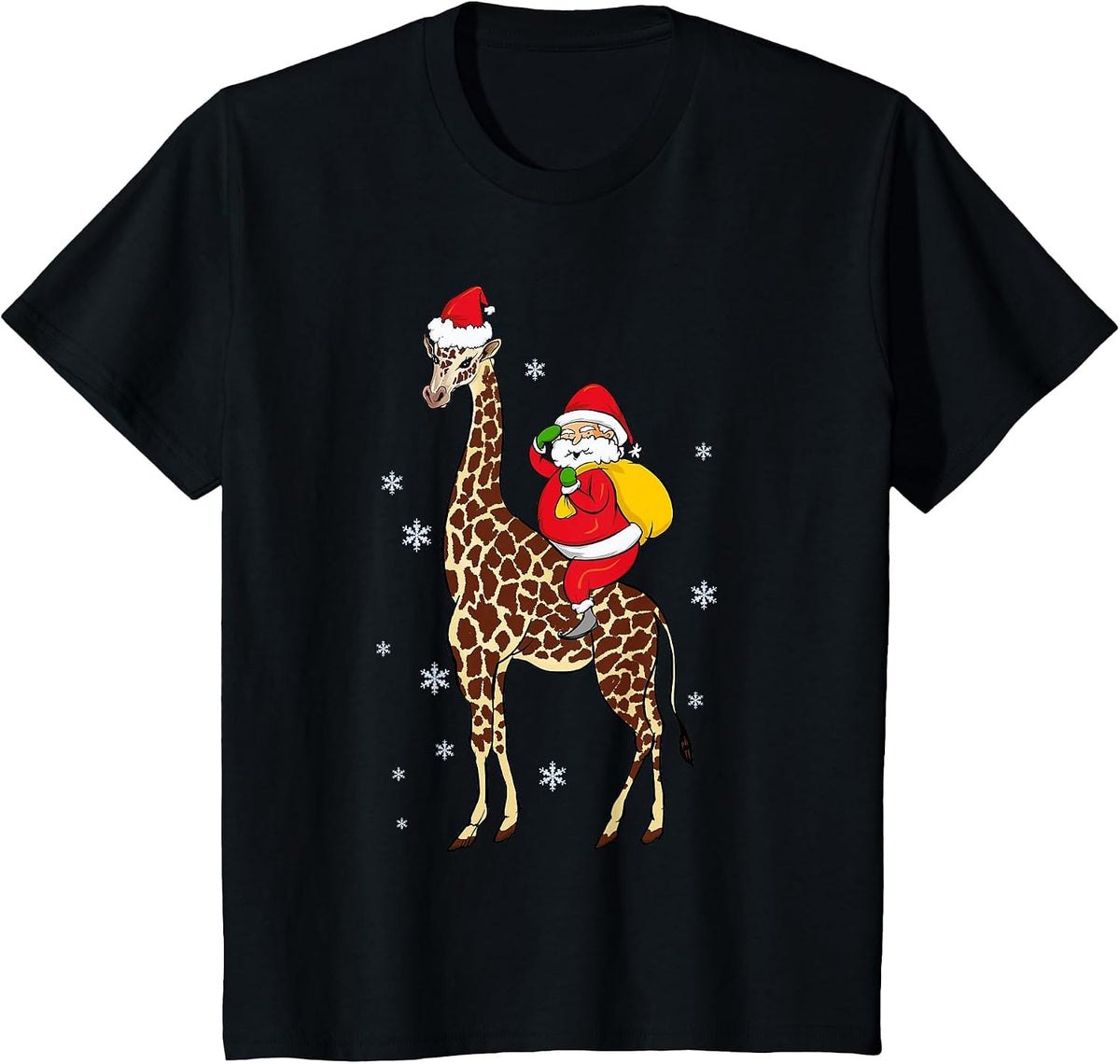 Funny Santa Giraffe Christmas Pajama Gift for Men Women Kids T-Shirt - Black