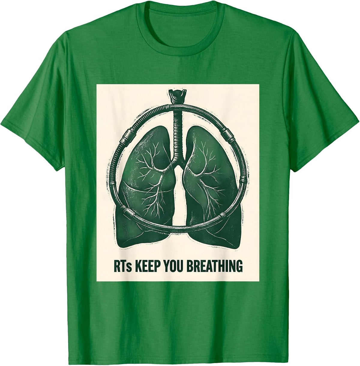Men's RTs Keep You Breathing Rubber Stamp Respiratory Therapist T-Shirt - Kelly Green