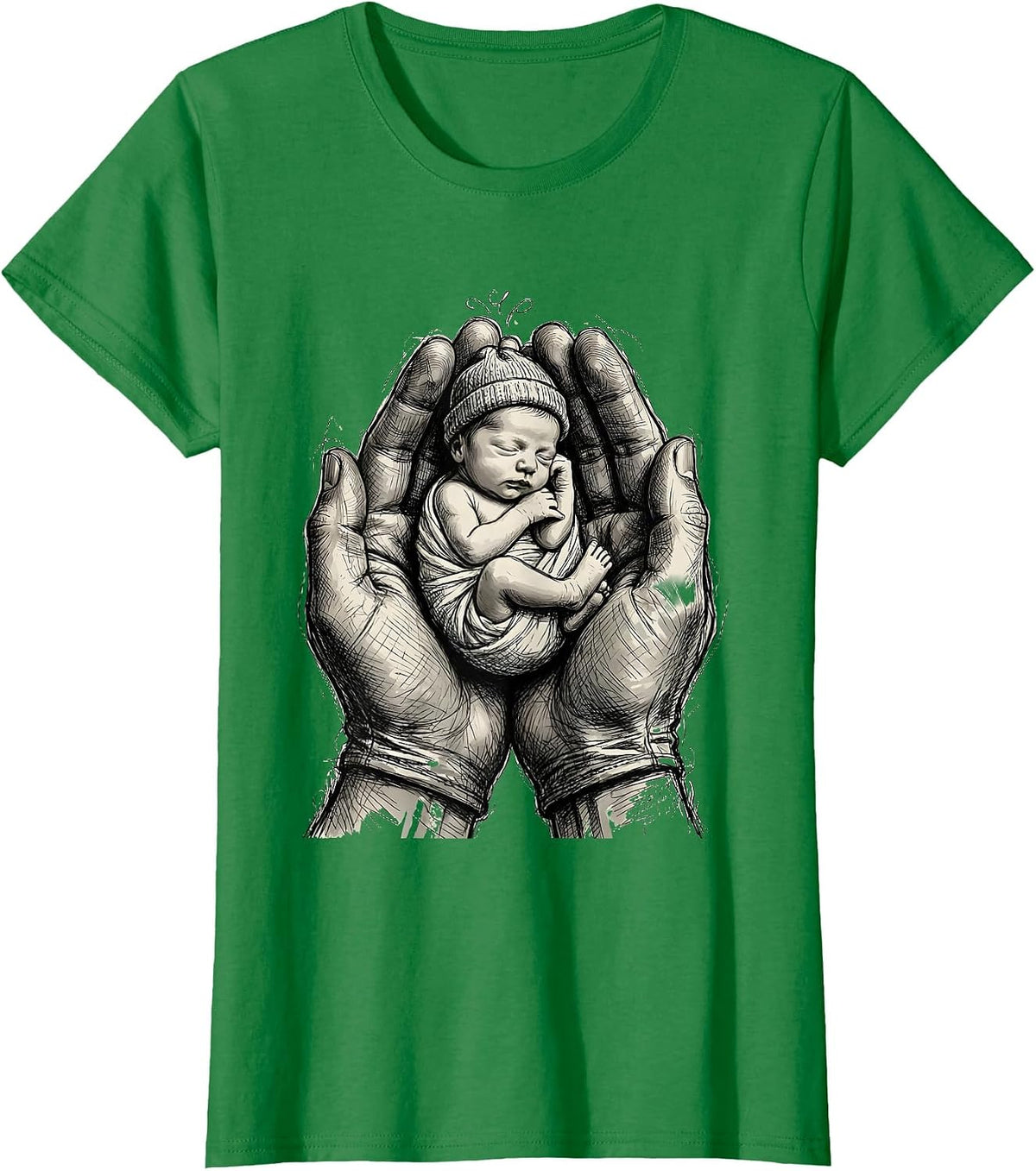 Women's Pediatric Nurse Newborn Baby Illustration Gift T-Shirt - Kelly Green