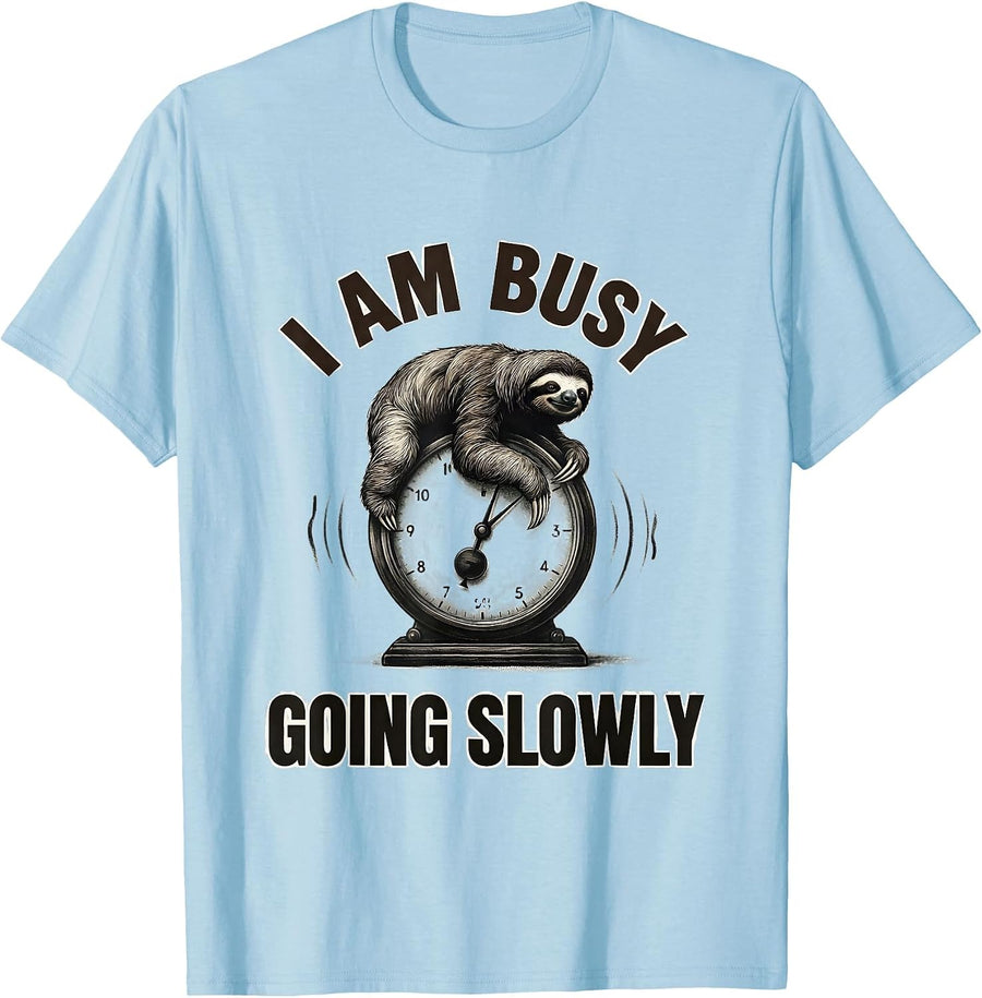 Men's I Am Busy Going Slowly Funny Sloth Novelty Animal Humor T-Shirt - Baby Blue