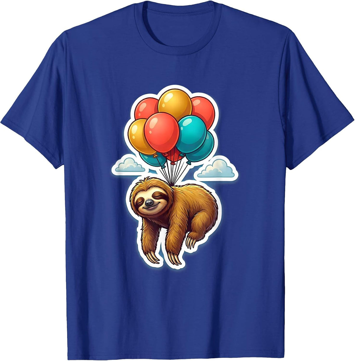 Sloth Floating with Balloons Birthday Design T-Shirt - Royal Blue