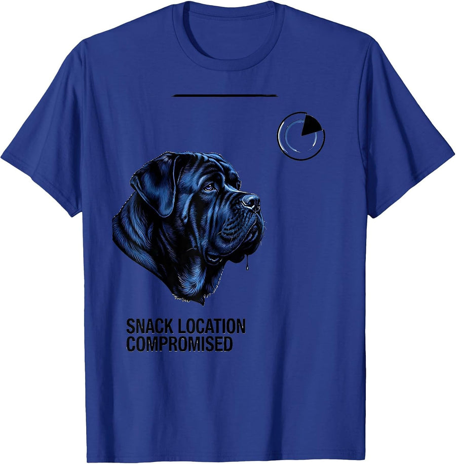 Snack Location Compromised Funny Mastiff Dog Jowls Humor Dog T-Shirt - Royal Blue
