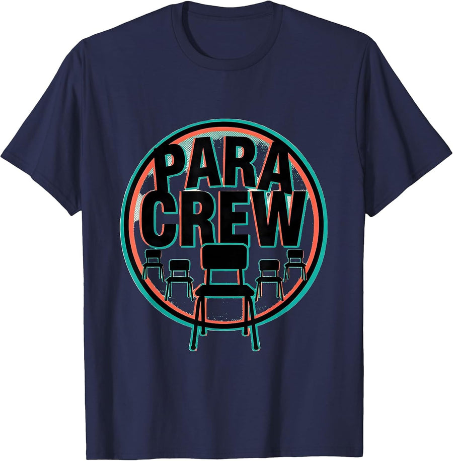 Para Crew Risograph Paraprofessional Teacher Appreciation T-Shirt - Navy Blue