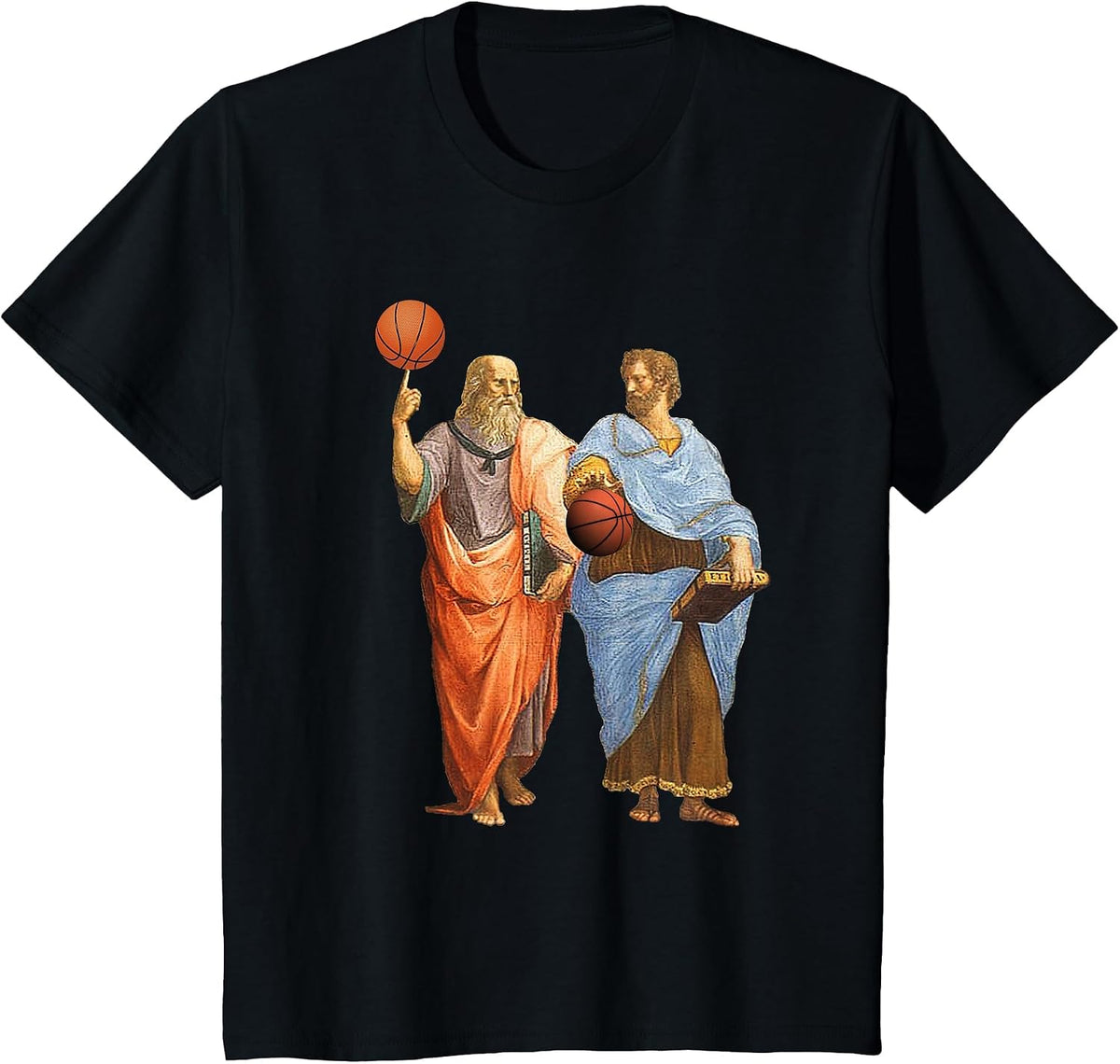 Aristotle and Plato with Basketballs - Philosophy Match T-Shirt - Black