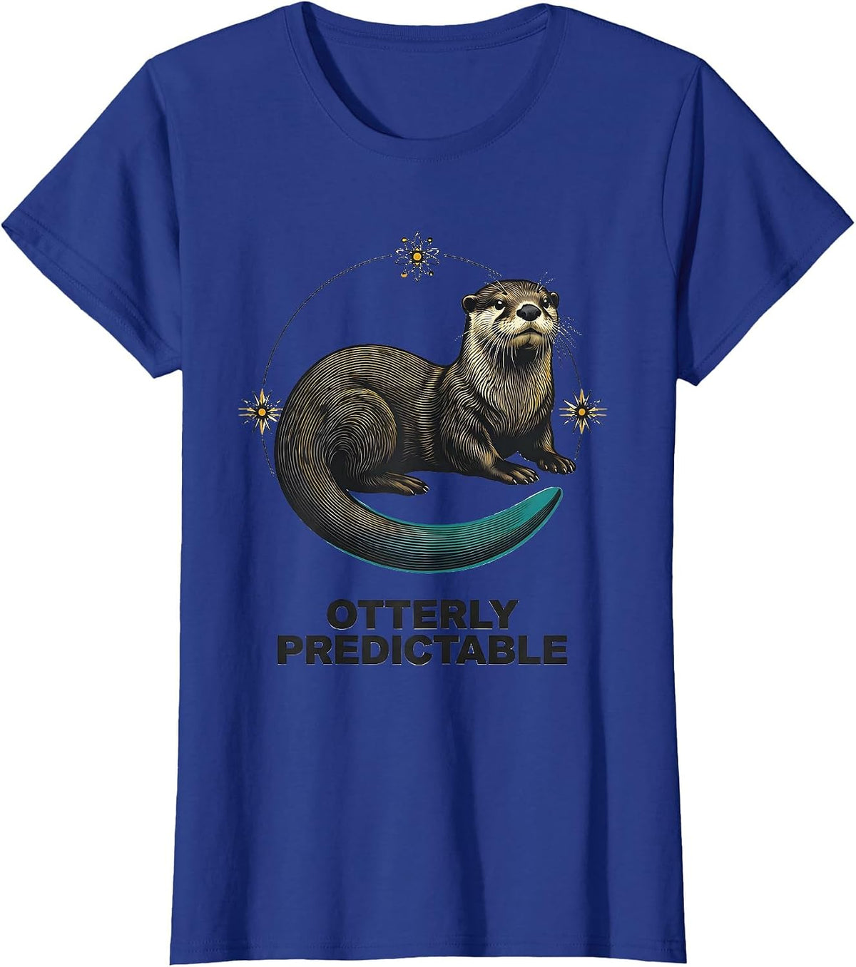 Women's Otterly Predictable Midcentury Modern Otter Lover Pun Humor T-Shirt - Royal Blue