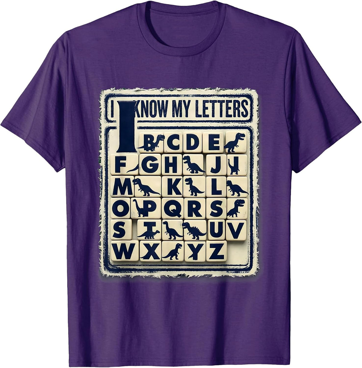 I Know My Letters Rubber Stamp ABC Kids Learning T-Shirt - Purple