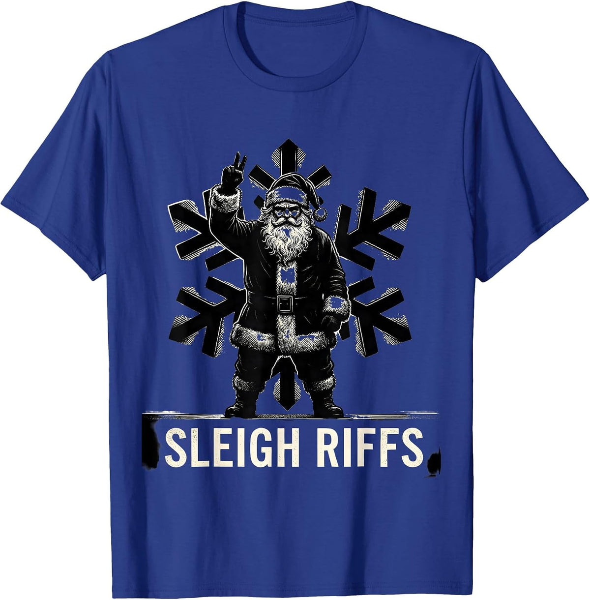 Men's Sleigh Riffs Heavy Metal Santa Claus Rock On Goth Christmas T-Shirt - Royal Blue