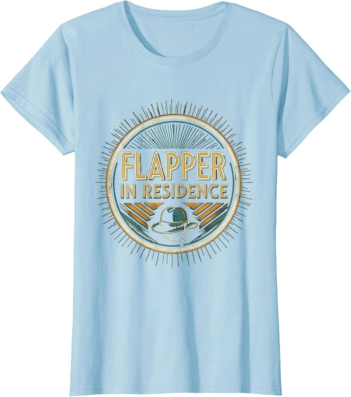 Women's Flapper In Residence Vintage Roaring 1920s Party Costume T-Shirt - Baby Blue