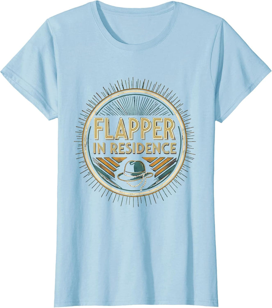 Women's Flapper In Residence Vintage Roaring 1920s Party Costume T-Shirt - Baby Blue