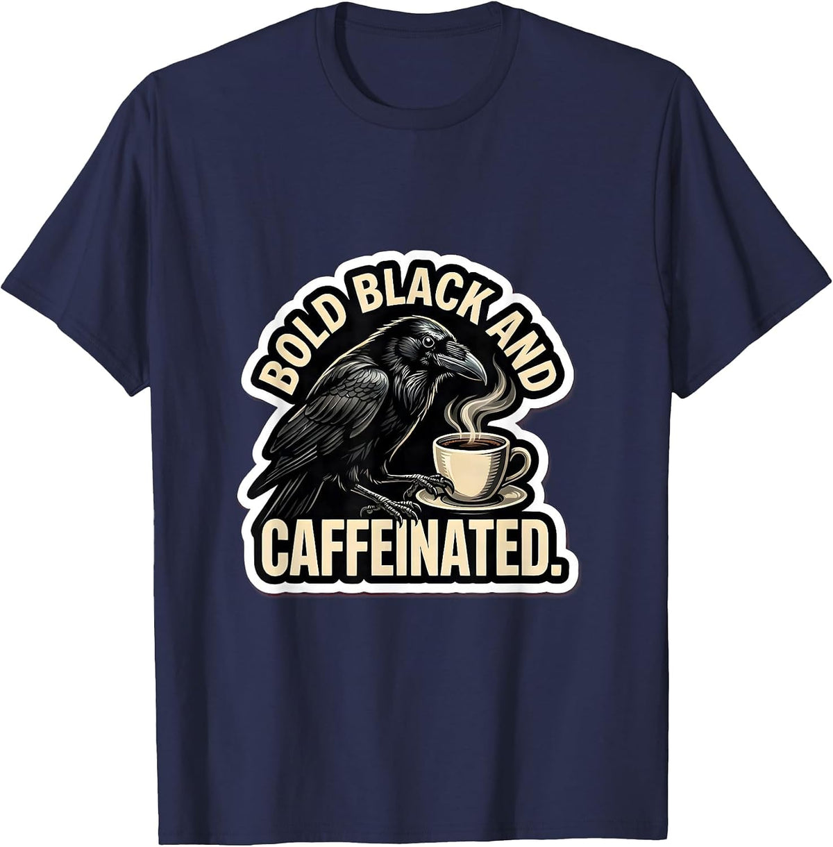 Men's Cawf Crow Bold Black and Caffeinated Design T-Shirt - Navy Blue