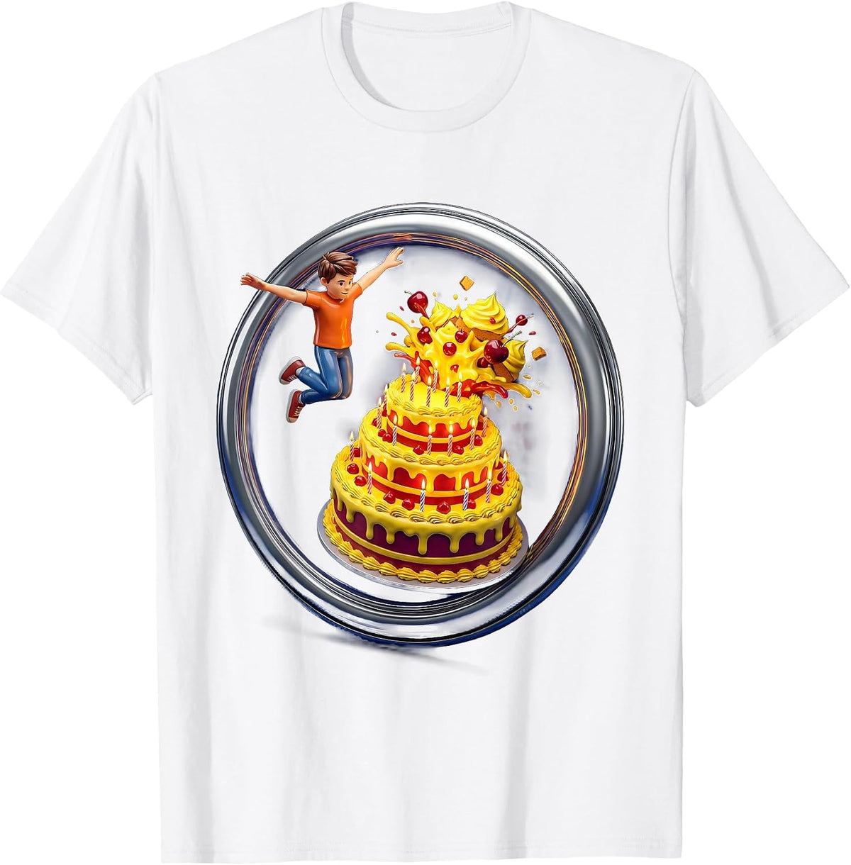 Kids Birthday Diving Board Cake Leap Graphic T-Shirt - White