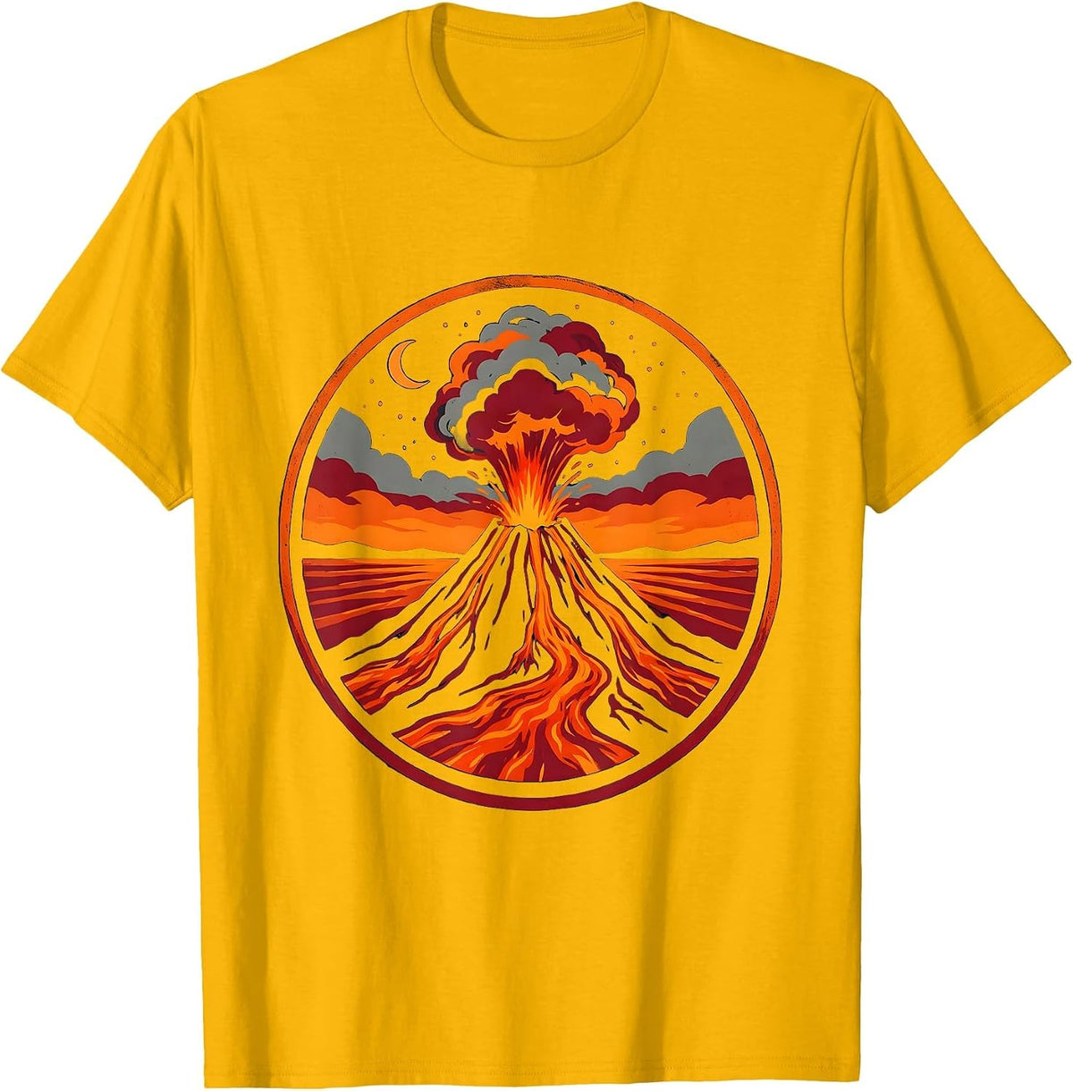 Mount Etna Night Eruption Volcanic Italy Graphic T-Shirt - Golden Yellow