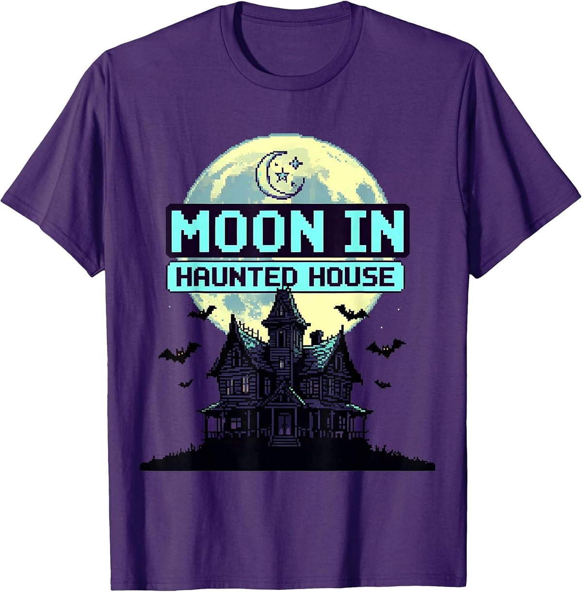 Moon in Haunted House Halloween Astrology Design T-Shirt - Purple