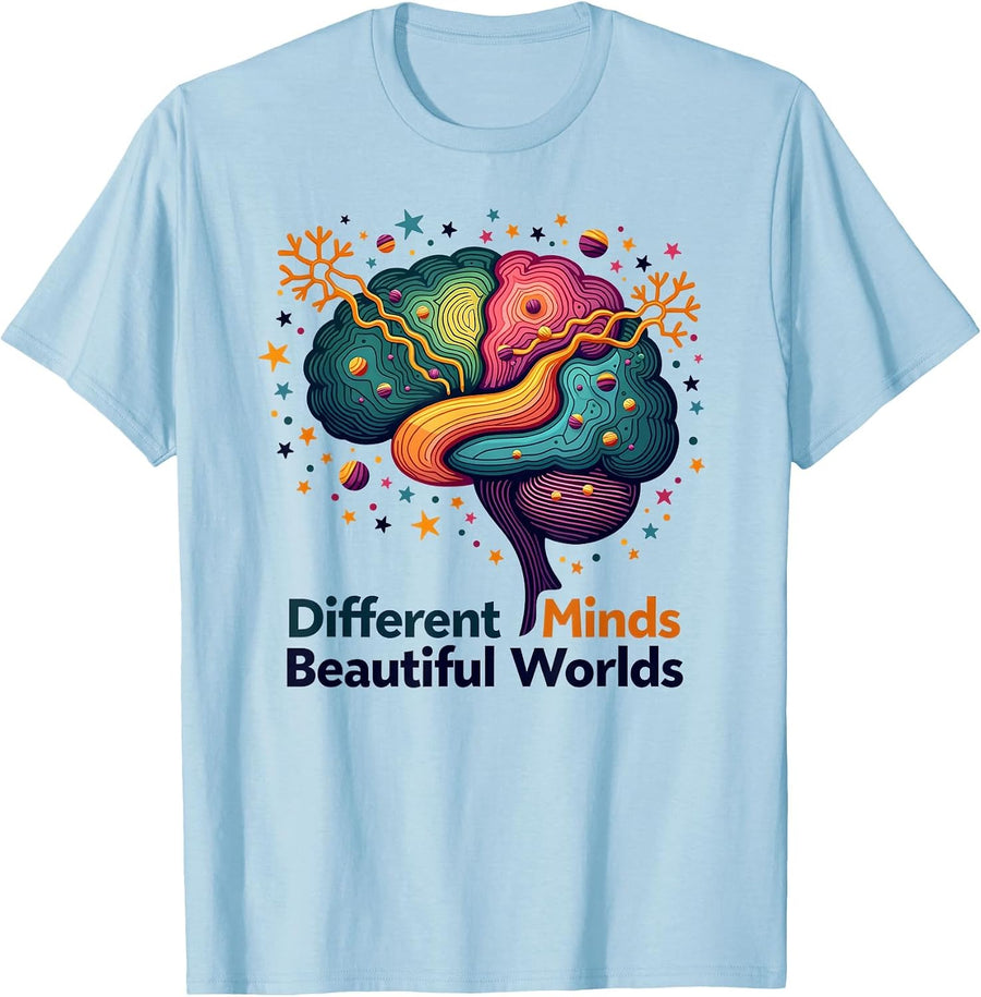 Different Minds Beautiful Worlds Neurodiversity T-Shirt - Baby Blue