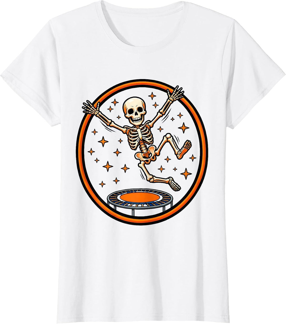 Skeleton Kid Trampoline Jump Graphic T-Shirt - White