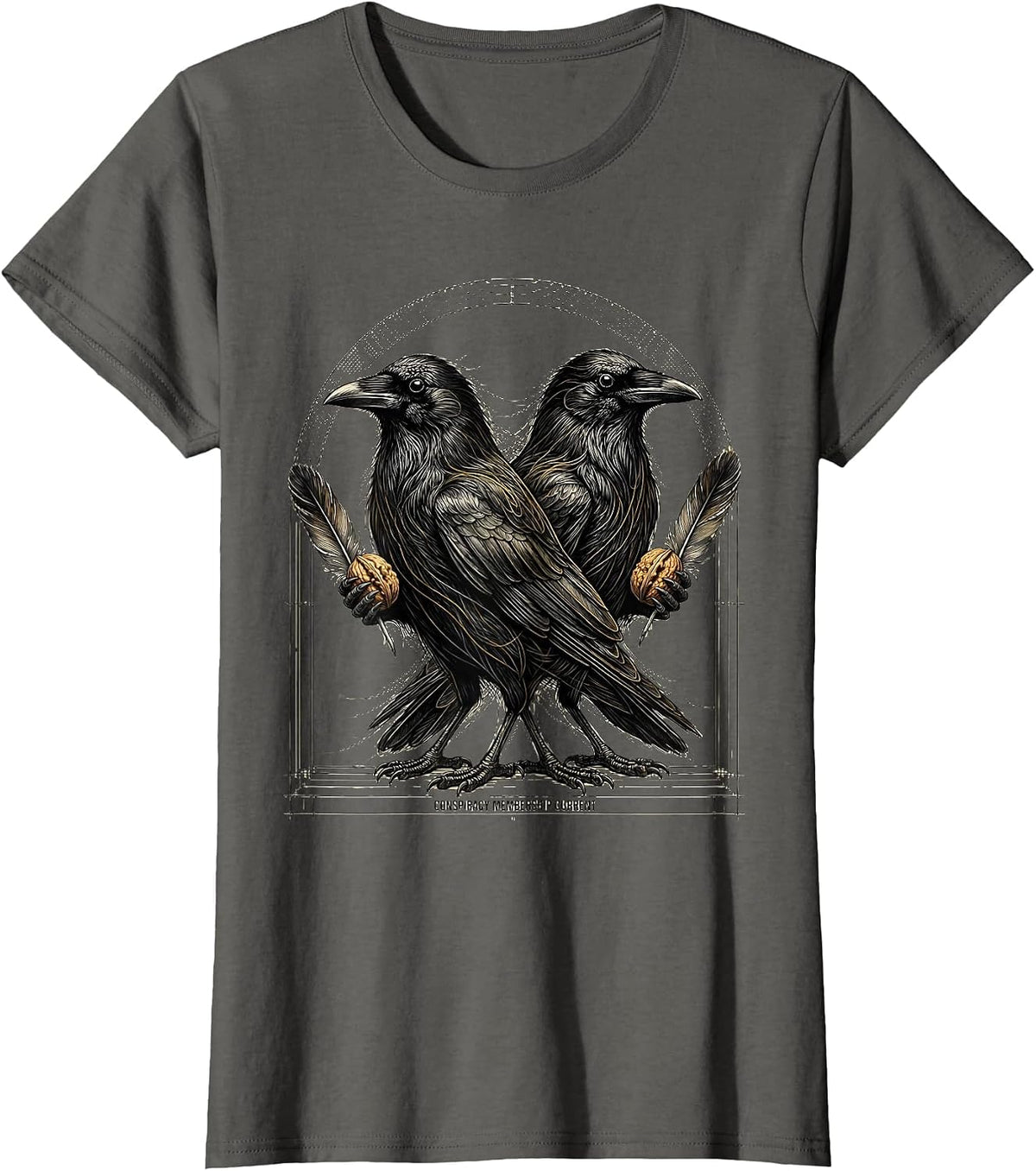 Women's Conspiracy Membership Current Dark Humor Crow Lover T-Shirt - Asphalt Grey