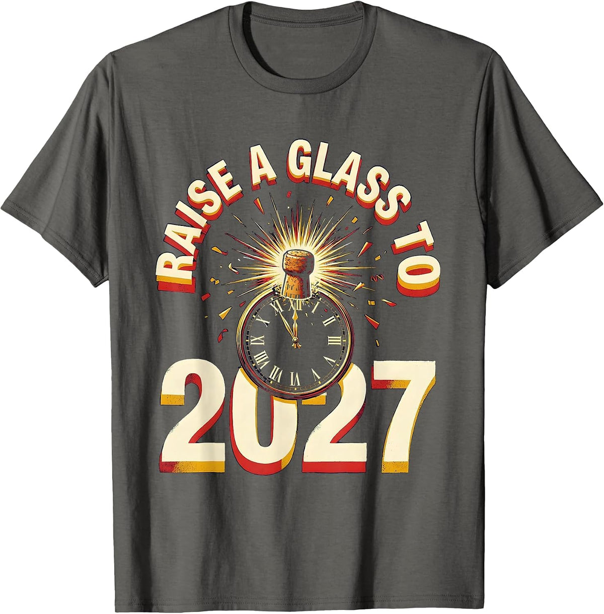 Men's Raise A Glass To 2027 Whimsical Party Countdown Novelty T-Shirt - Asphalt Grey