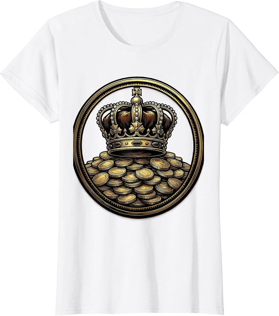 Women's 21st Birthday Crown and Gold Coins Graphic T-Shirt - White
