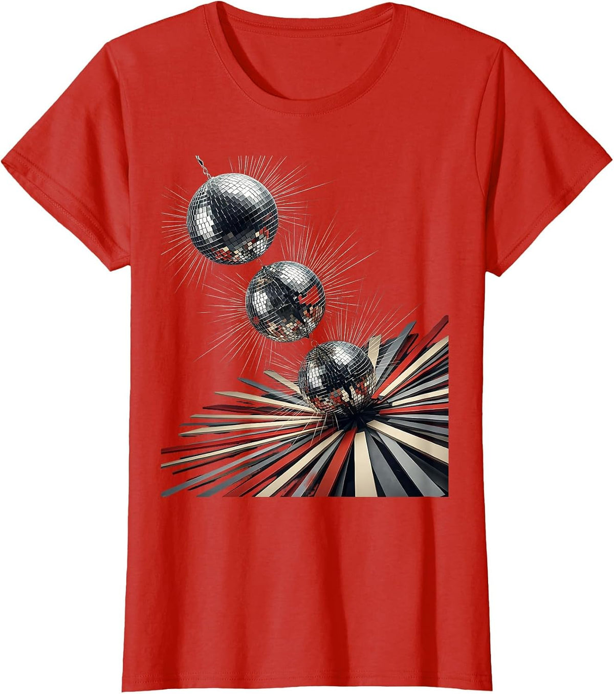 Women's Faceted Mirror Ball Retro Disco Party Costume T-Shirt - Red