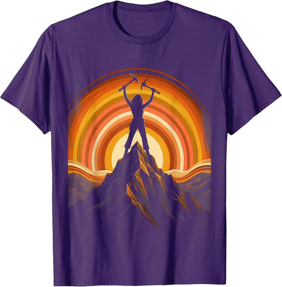 Labor Day Mountain Summit Pickaxe Graphic T-Shirt - Purple