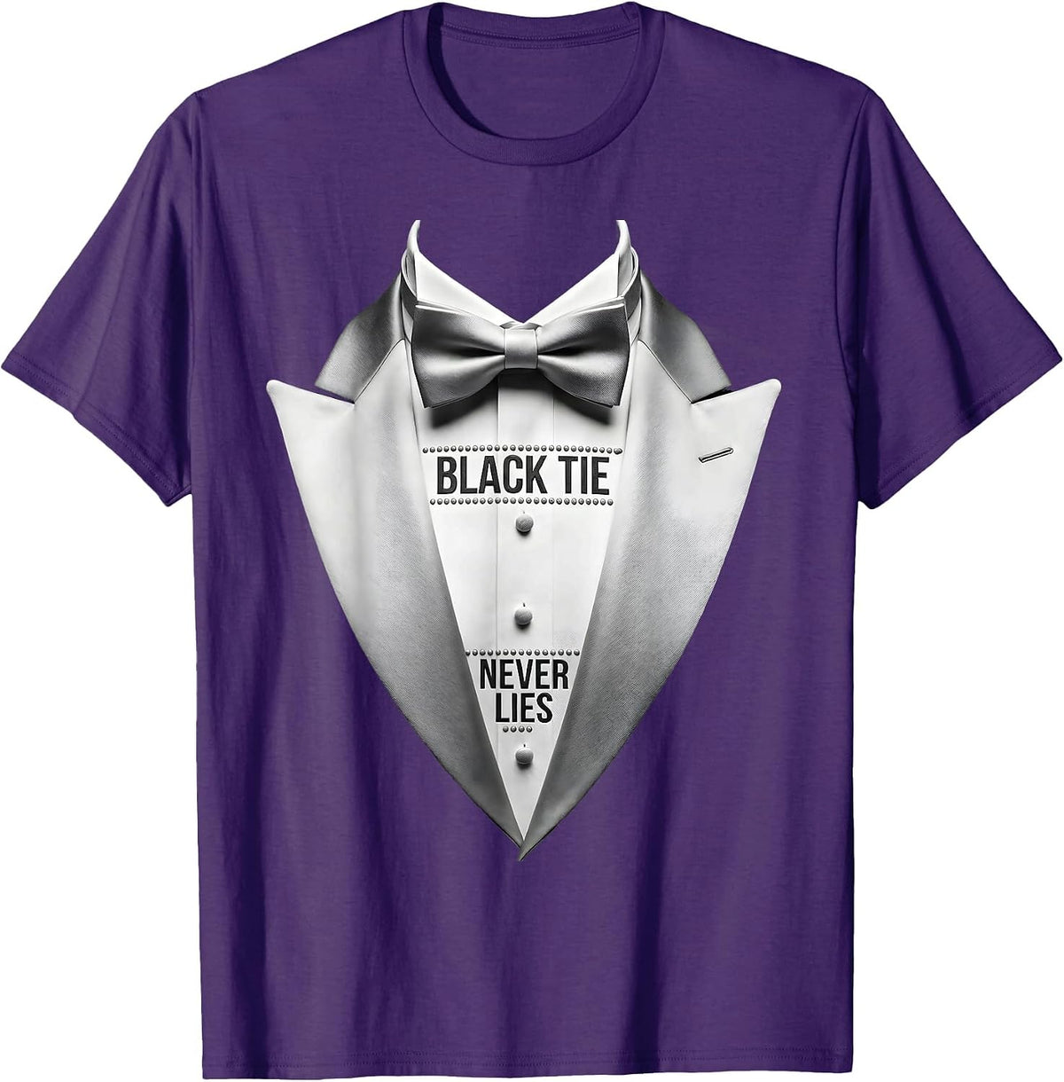 Men's Black Tie Never Lies Tuxedo Formal Style Design T-Shirt - Purple