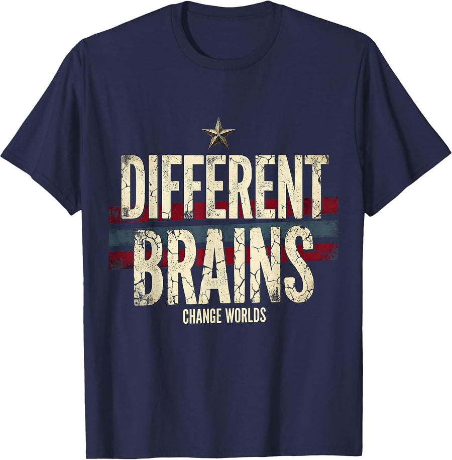 Different Brains Change Worlds Neurodiversity Design T-Shirt - Navy Blue