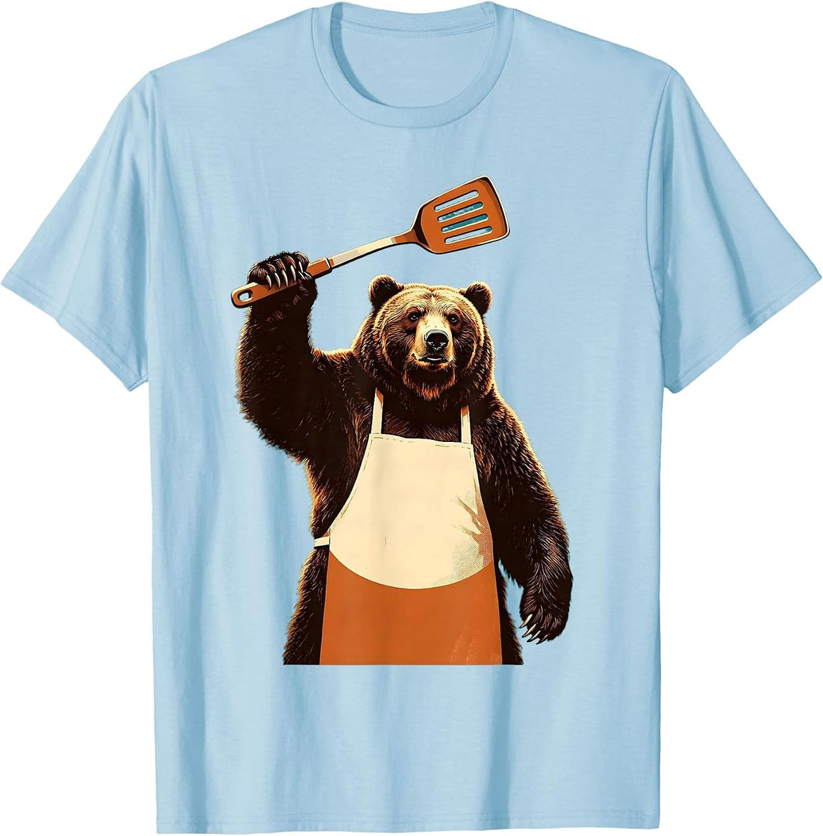 Men's Bear Chef Apron Spatula Cooking Illustration T-Shirt - Baby Blue