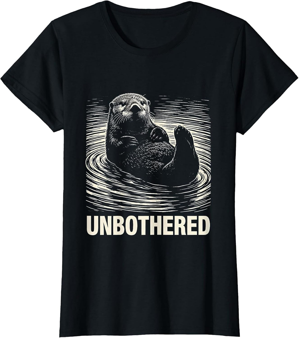 Unbothered Scratchboard Otter Resting Animal Lover Humor T-Shirt - Black