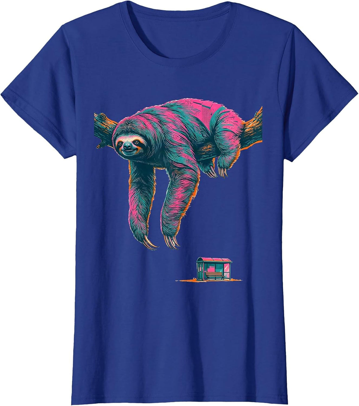 Women's Cropped Sloth Hanging Deadpan Lazy Humor Gift T-Shirt - Royal Blue