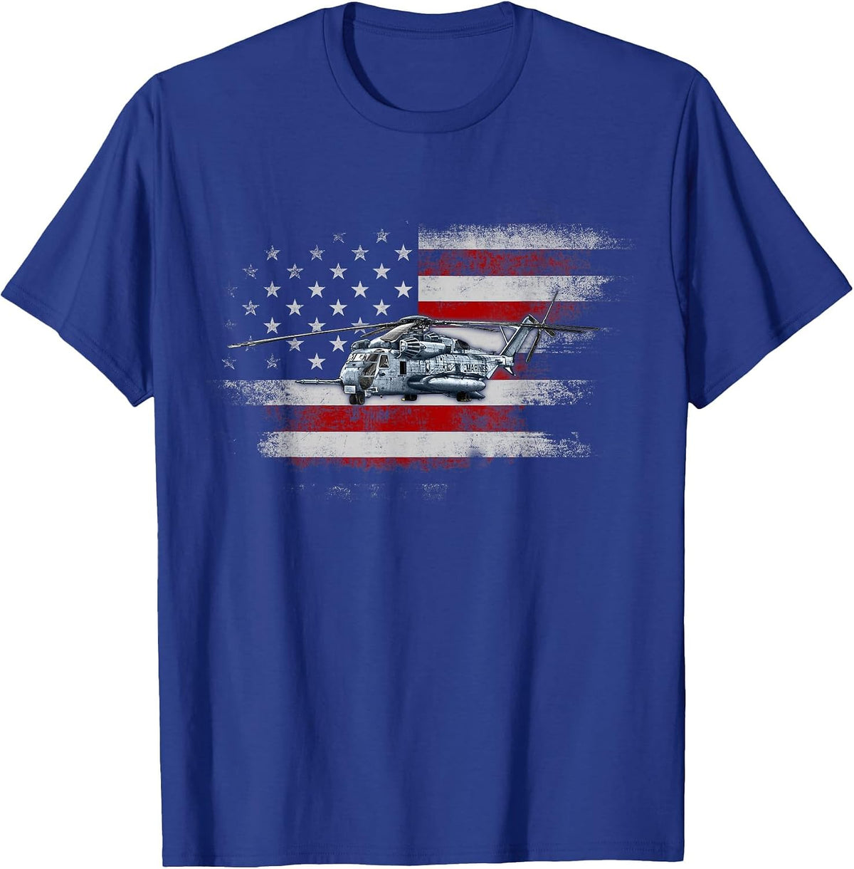 Patriotic CH-53 and MH-53 Helicopter Flag Helicopter Pilot T-Shirt - Royal Blue