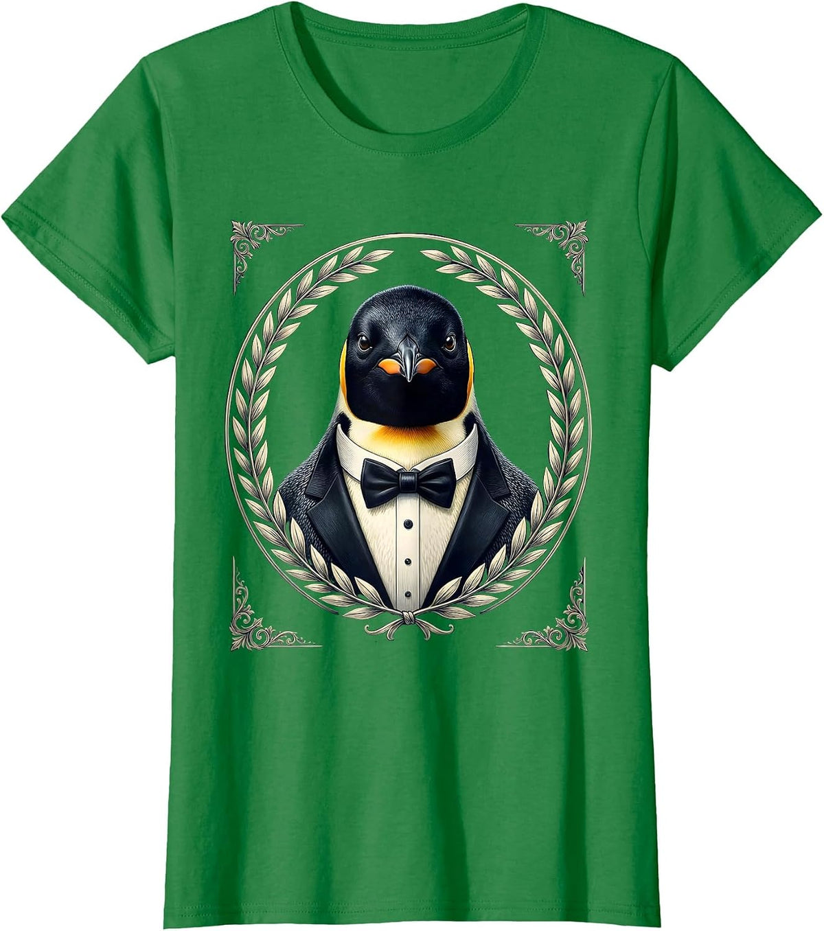 Penguin in Tuxedo Bow Tie Graphic T-Shirt - Kelly Green