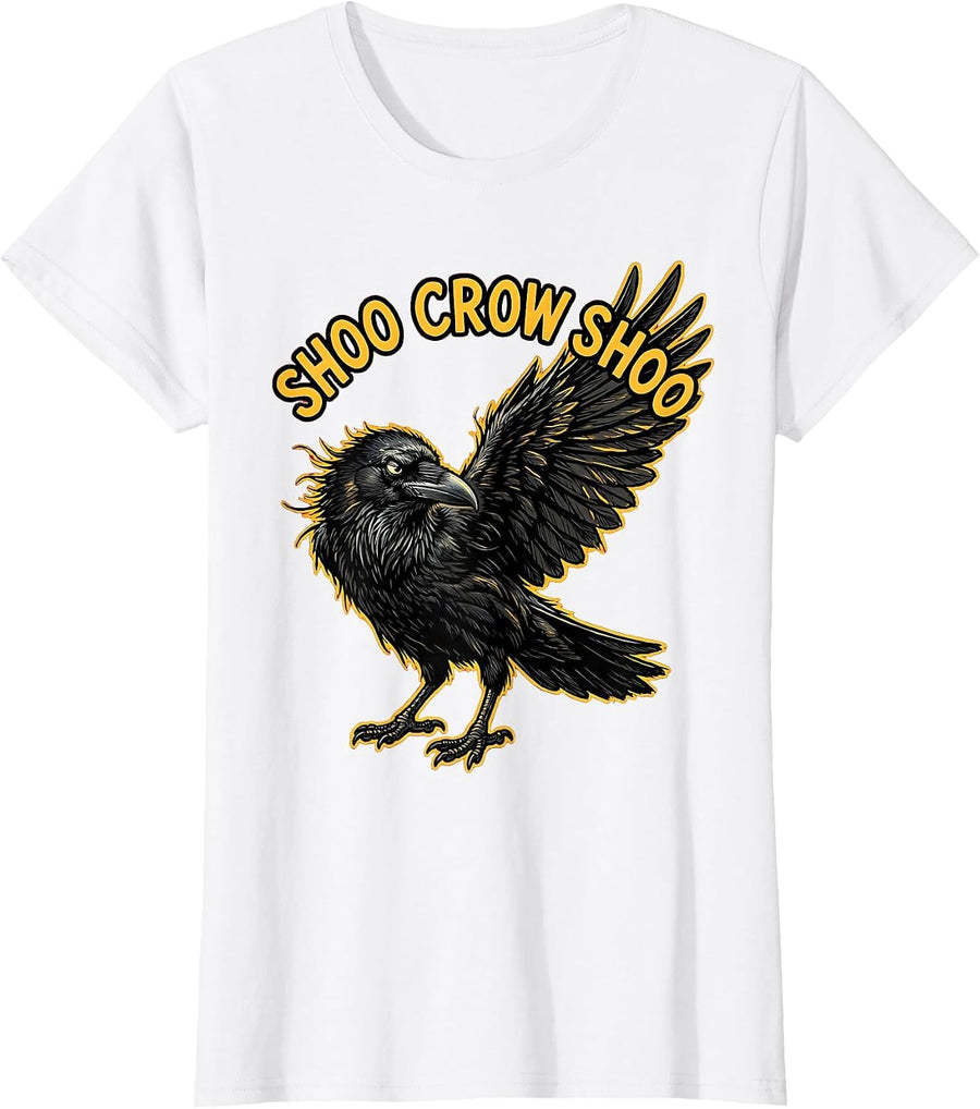 Women's Shoo Crow Shoo Fawk Off Crow Design T-Shirt - White