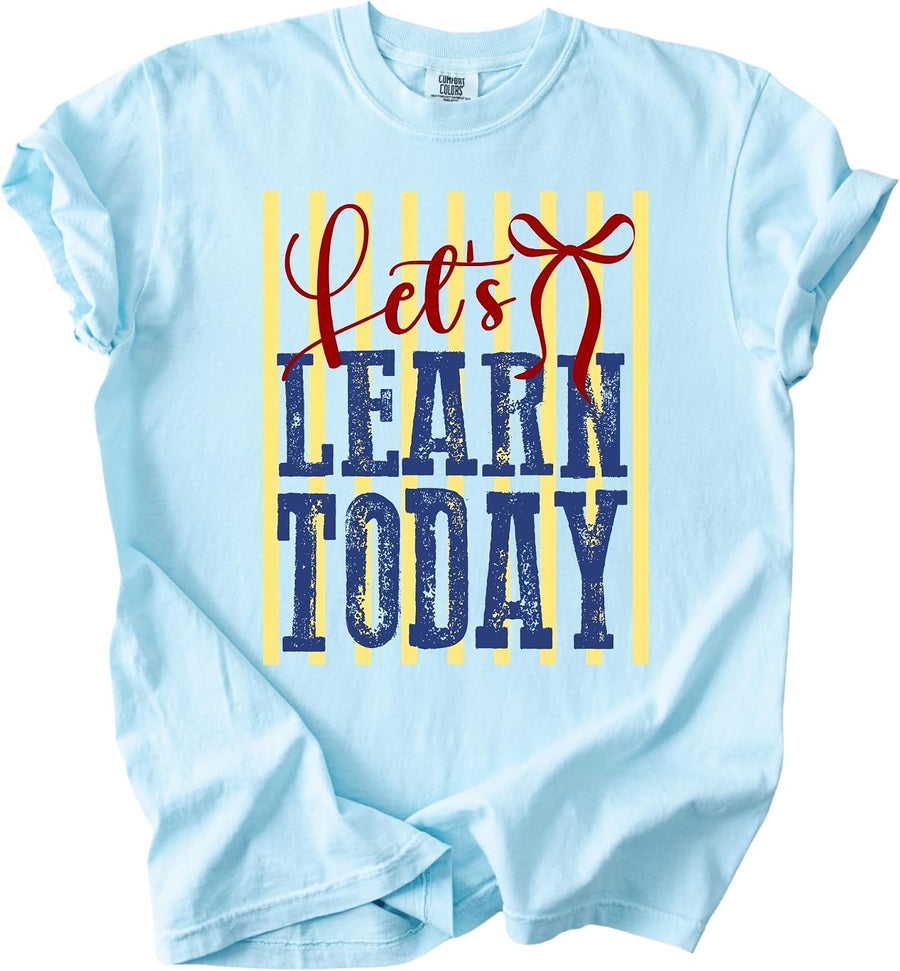 FITIN Learn Today Vintage T-Shirt, Cozy School Educator Graphic Crewneck, Funny Student Teacher Apparel Idea - Chambray