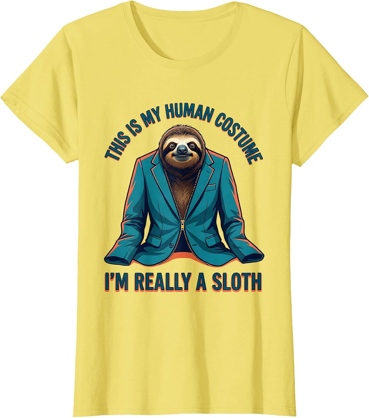 This Is My Human Costume I'm Really A Sloth Funny Halloween T-Shirt - Lemon Yellow