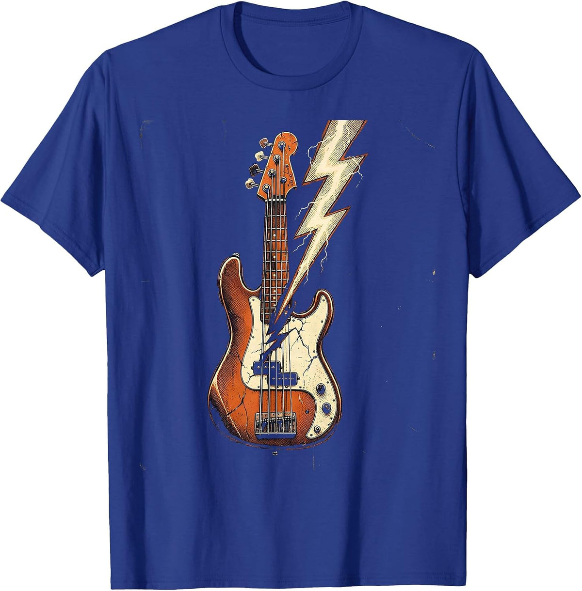 Lightning Bolt Electric Bass Guitar 90s Band Graphic T-Shirt - Royal Blue