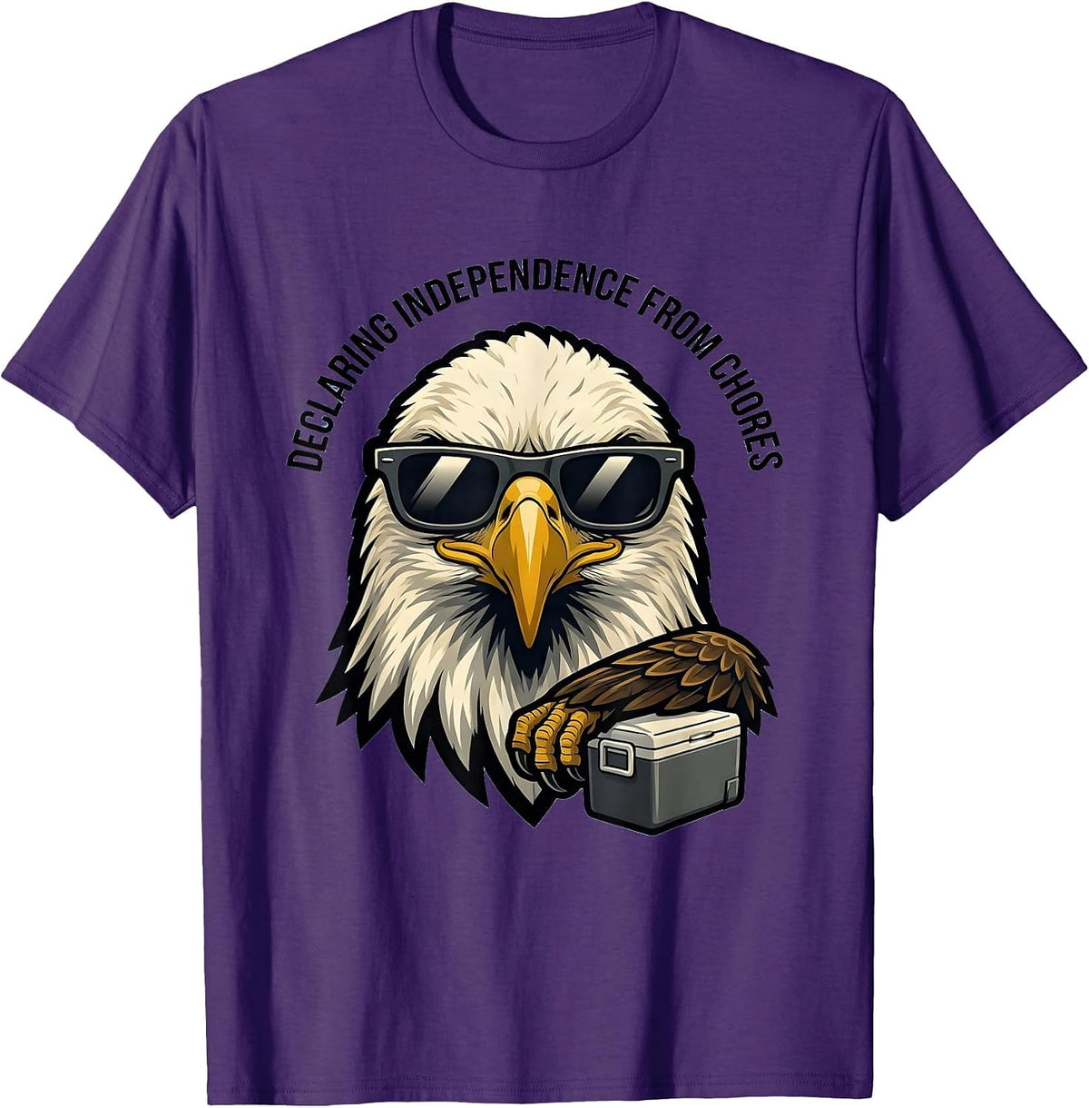Men's Declaring Independence From Chores Funny Bald Eagle Mascot T-Shirt - Purple