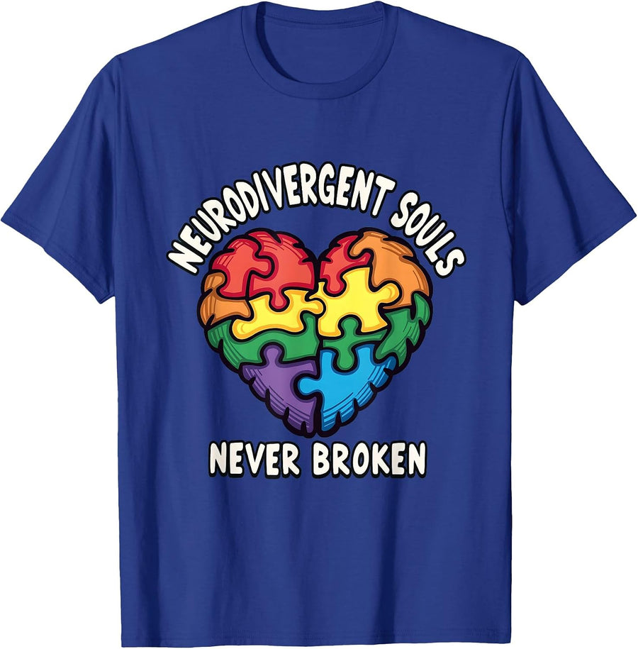 Neurodivergent Souls Never Broken Empowerment T-Shirt - Royal Blue