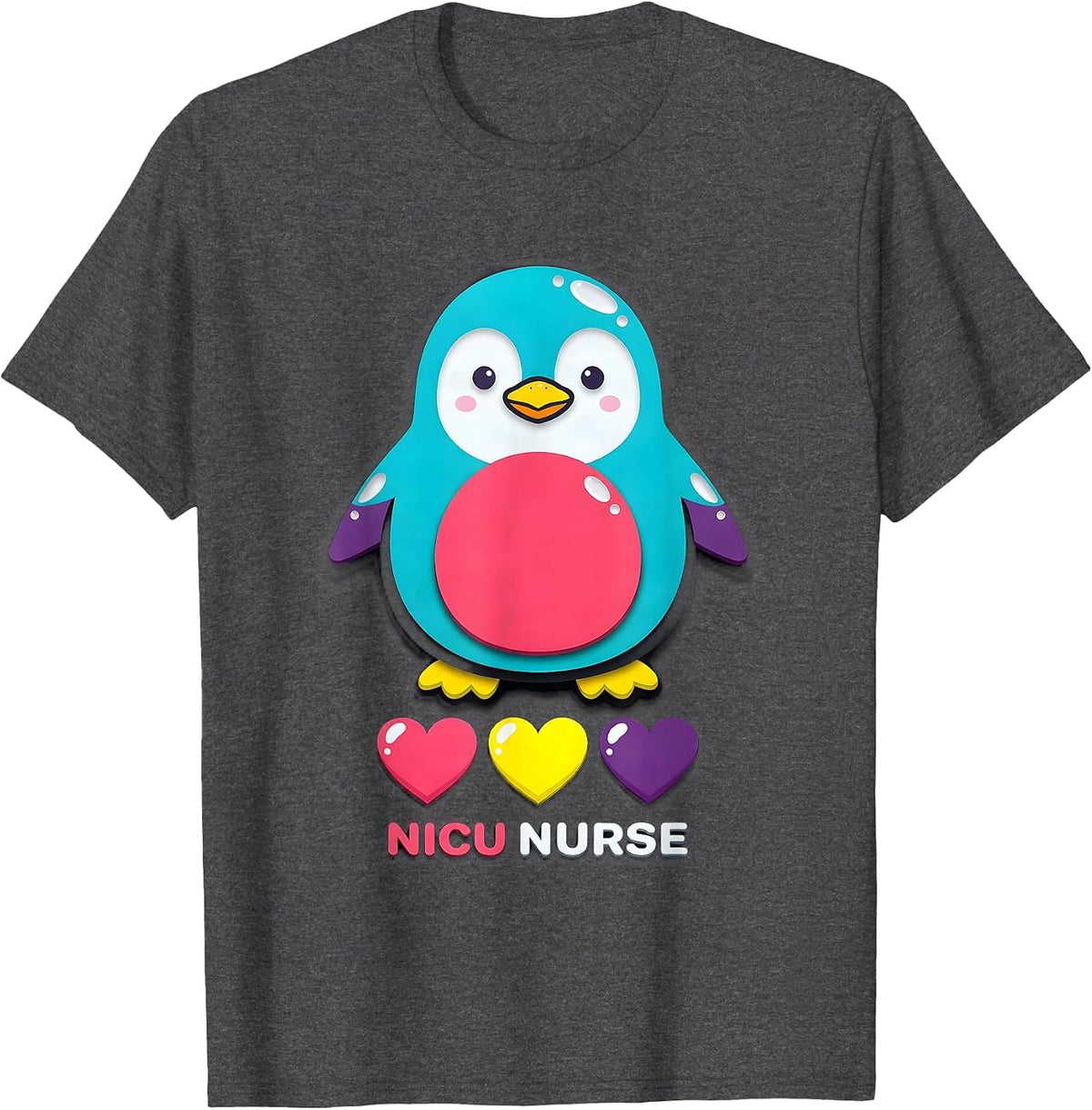 Men's NICU Nurse Cute Penguin Pediatric Nurse Practitioner T-Shirt - Dark Heather Grey