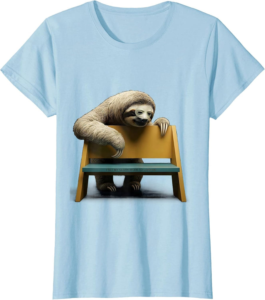 Women's I Set My Sloth Mode To Leisure Funny Sloth Humor Animal T-Shirt - Baby Blue